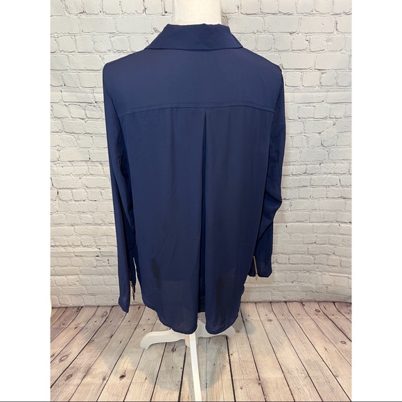 KUT FROM THE KLOTH Moto Style Shirt Lightweight Navy Blue-Large - Picture 3 of 5